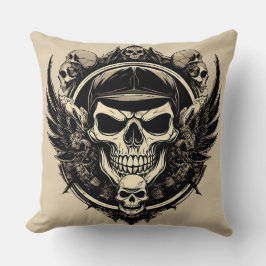 Skulldesign med Vingar och symboler Kudde