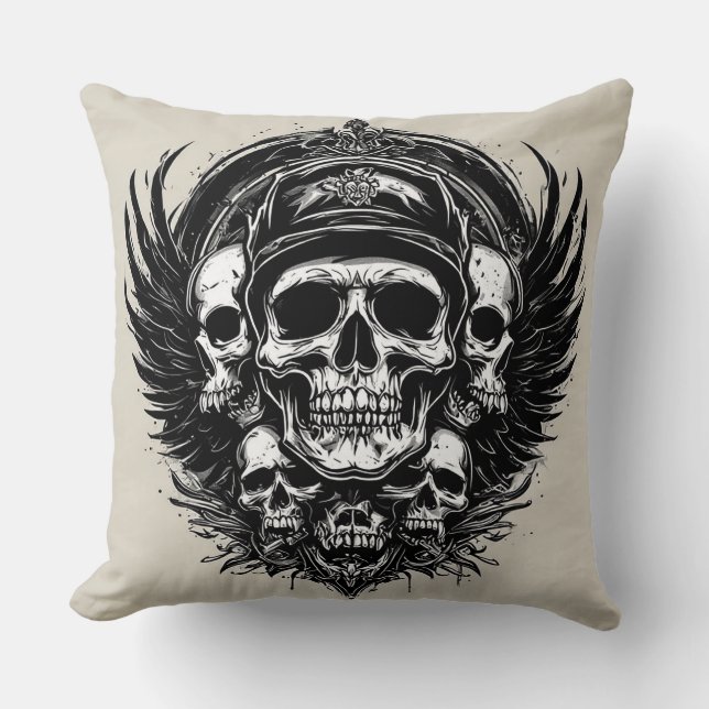 Skulldesign med Vingar och symboler Kudde (Framsida)