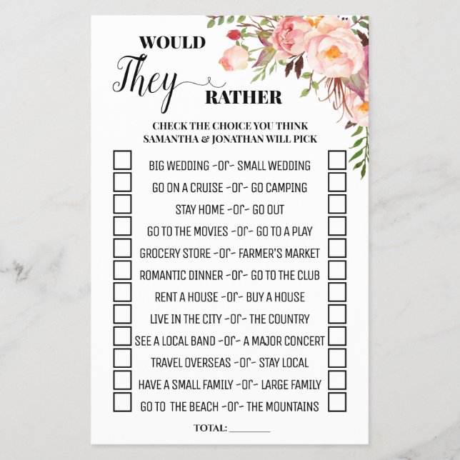 Skulle de hellre byta Möhippa -spelkort för Rosa? Flygblad (Framsidan)