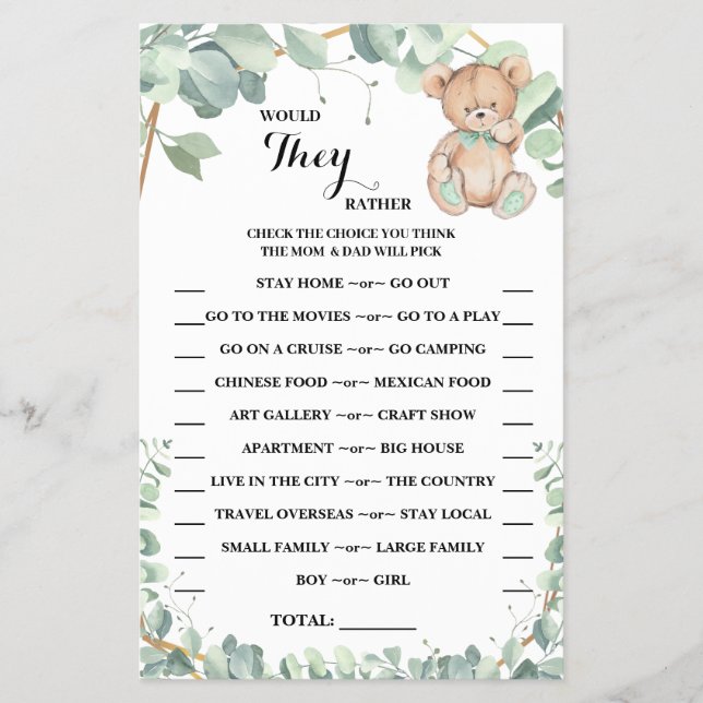 Skulle de hellre ha grönskande dusch spelkort flygblad (Framsidan)