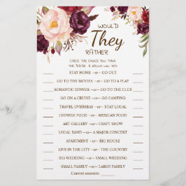 Skulle de hellre visa Marsala Flowers Shower Game Flygblad