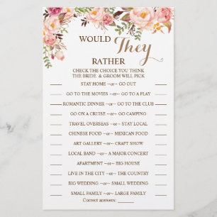 Skulle de hitta Rosa Blommigt Shower Game Card? Flygblad