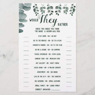 Skulle de snarare vara eukalyptus Shower Game Card Flygblad