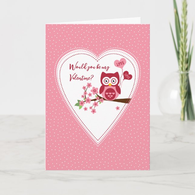 Skulle du vara mitt Valentine-kort, sött uggla Val Helgkort (Framsida)