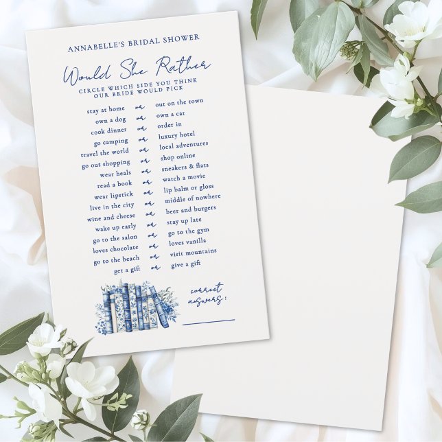 Skulle Hellre Blue Book Bröllopsduschspel (Would Rather Blue Book Bridal Shower Game )