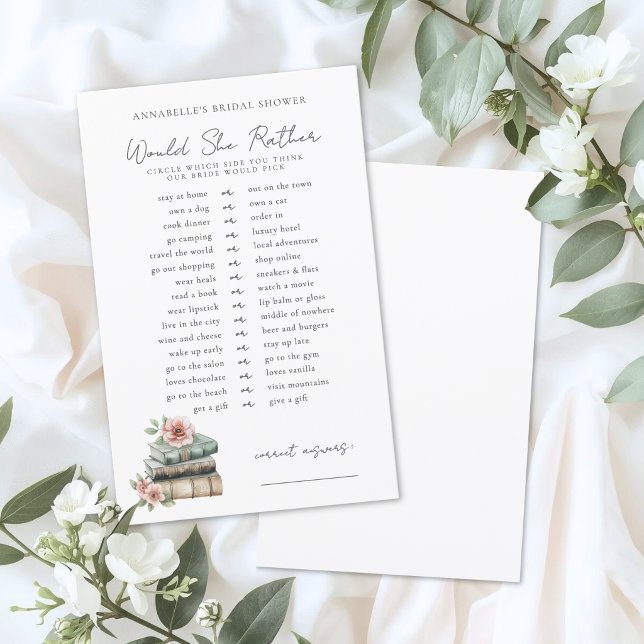 Skulle Hellre Bok Bröllopsduschspel (Would Rather Book Bridal Shower Game)