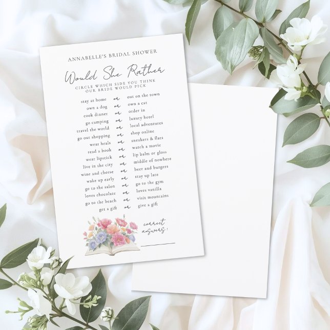 Skulle Hellre Bok Bröllopsduschspel (Would Rather Book Bridal Shower Game)