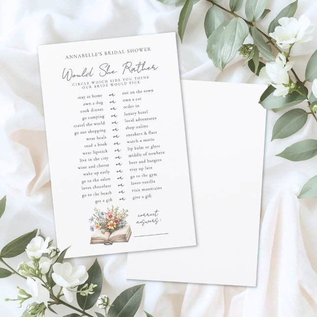 Skulle Hellre Bok Bröllopsduschspel (Would Rather Book Bridal Shower Game)