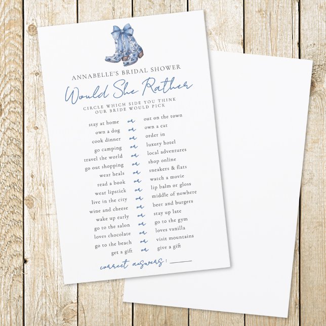 Skulle hellre Land Bow Cowboy Möhippa (Would Rather Country Bow Cowboy Bridal Shower)