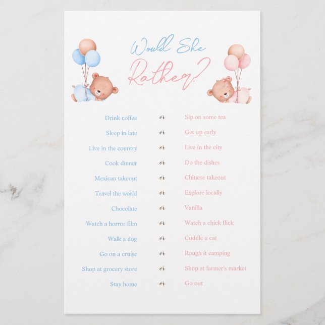 Skulle hon hellre än pojkvän Twillingar Nalle Game Flygblad (Framsidan)