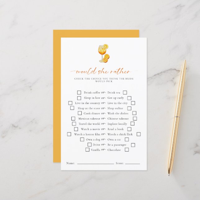 Skulle hon hellre Aperol Spritz Bröllopsfest spel (Fram/Back In Situ)