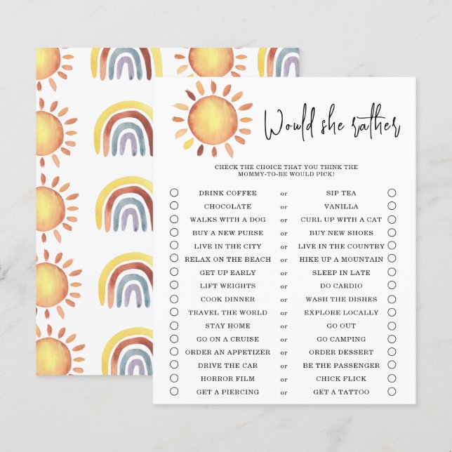 Skulle hon hellre - baby shower spel (Fram/baksida)