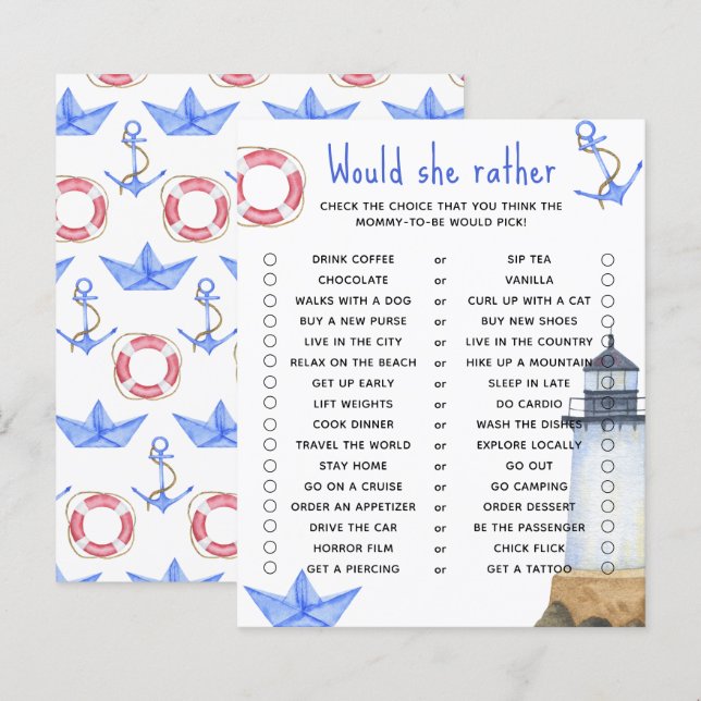 Skulle hon hellre - baby shower spel (Fram/baksida)