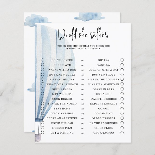 Skulle hon hellre - baby shower spel (Fram/baksida)