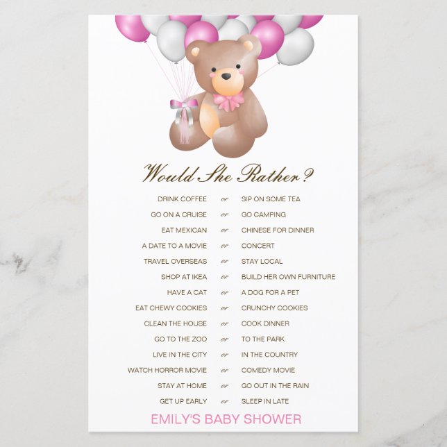 Skulle hon hellre Baby Shower-spel UTRYCKT (Framsida)