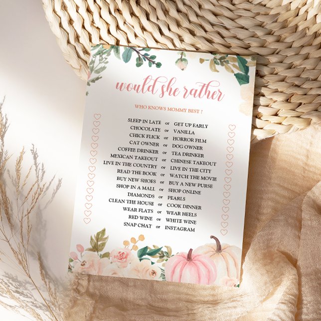 Skulle hon hellre Baby Shower-spelkort för hösten Inbjudningar (Skapare uppladdad)