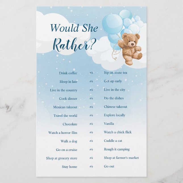 Skulle hon hellre blått Nalle spel? Flygblad (Framsidan)