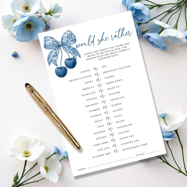 Skulle hon hellre Blue Bow Bridal Shower Game (Skapare uppladdad)