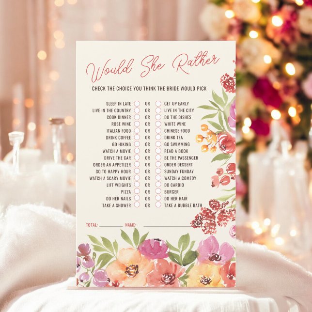 Skulle hon hellre boho blommigt möhippa-spel? (Would she rather boho floral bridal shower game)