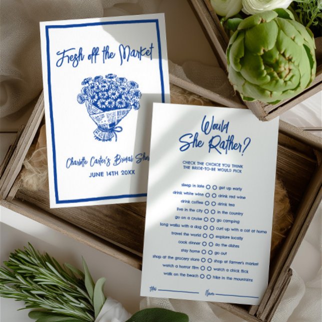 Skulle hon hellre Bröllopsduschspel i Blått (Would She Rather Blue Bridal Shower Game)