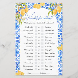 "Skulle hon hellre"-bröllopsduschspel med citronte