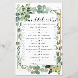 Skulle hon hellre bröllopsduscht spel grön guld