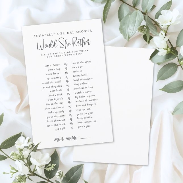 Skulle hon hellre Brud Bröllopsfest spel (Would She Rather Bride Bridal Shower Game)