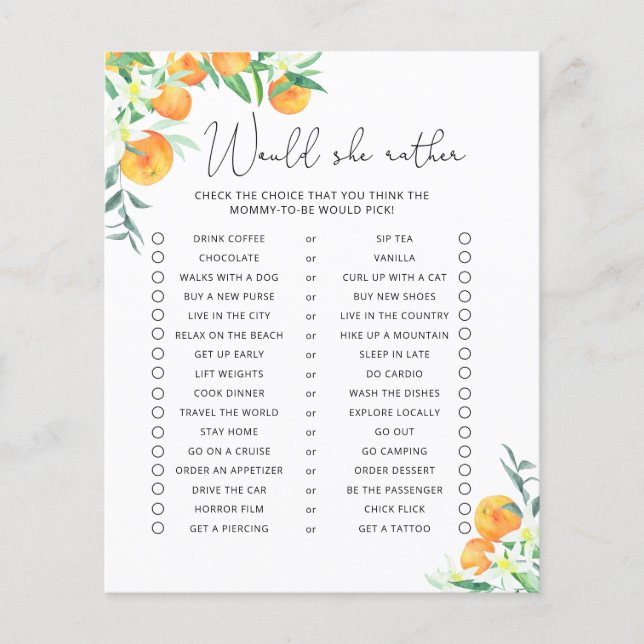 Skulle hon hellre - Citrus Baby Shower-spel (Framsida)
