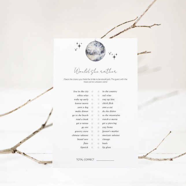 Skulle hon hellre Diskoboll Bröllopsduschspel (Skapare uppladdad)