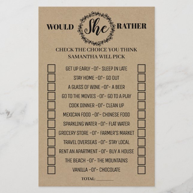 Skulle hon hellre duscha tvåspråkigt spel? flygblad (Framsidan)