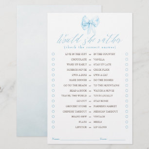 Skulle hon hellre Elegant blå rosett bröllopsspel