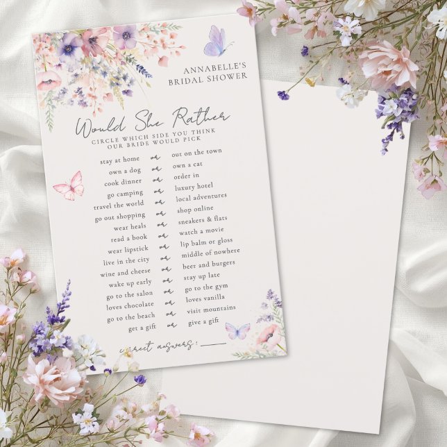 Skulle hon hellre fjäril Blommig Bröllopsdusch (Would She Rather Butterfly Floral Bridal Shower )