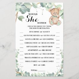 Skulle hon hellre ha ett greeneri Shower Game Card Flygblad