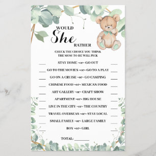 Skulle hon hellre ha ett greeneri Shower Game Card Flygblad