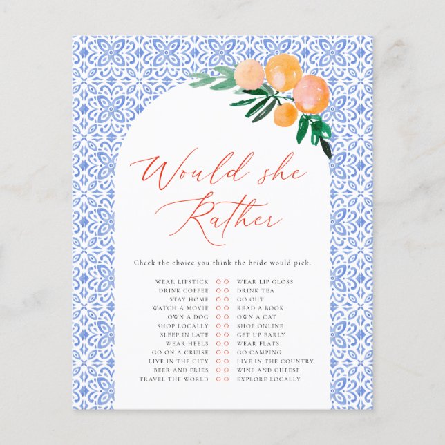 Skulle hon hellre ha Orange Spritz Bröllopsduschsp (Framsida)