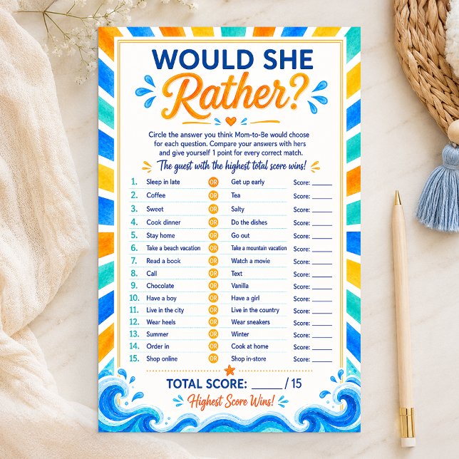 Skulle hon hellre? Här kommer sonen-Bladspel (Sunshine Baby Shower Game Card)