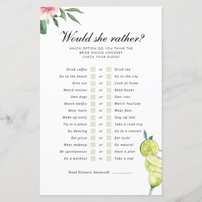 Skulle hon hellre Margarita Mexican Möhippa Game? (Framsida)