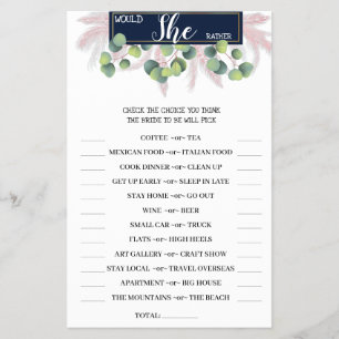 Skulle hon hellre pampas Grass BridalShower-spel? Flygblad