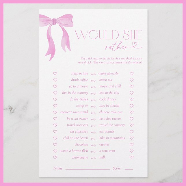 Skulle hon hellre Rosa Bow Möhippa Game? (Skapare uppladdad)