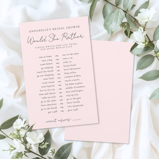 Skulle hon hellre Rosa brud Bröllopsdusch spel (Would She Rather Pink Bride Bridal Shower Game)