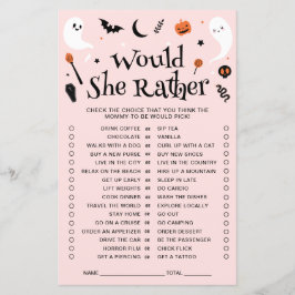 Skulle hon hellre Rosa Halloween Baby Shower Game?