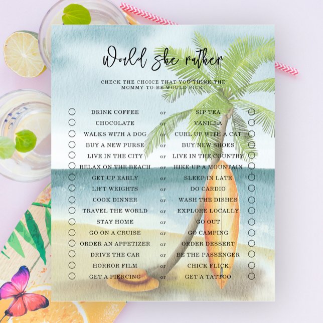 Skulle hon hellre - Surfstrand baby shower spel (Skapare uppladdad)
