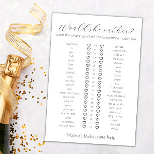 Skulle hon hellre vara Bachelorette Party-spel? Kort