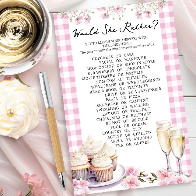 Skulle hon hellre vara Cupkaka eller Cava Shower G (Would She Rather game from Cupcakes and Cava Bridal Shower Collection by Darling & May)
