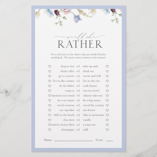 Skulle hon hellre vara Dusty Blue Wildblomma Showe (Framsida)