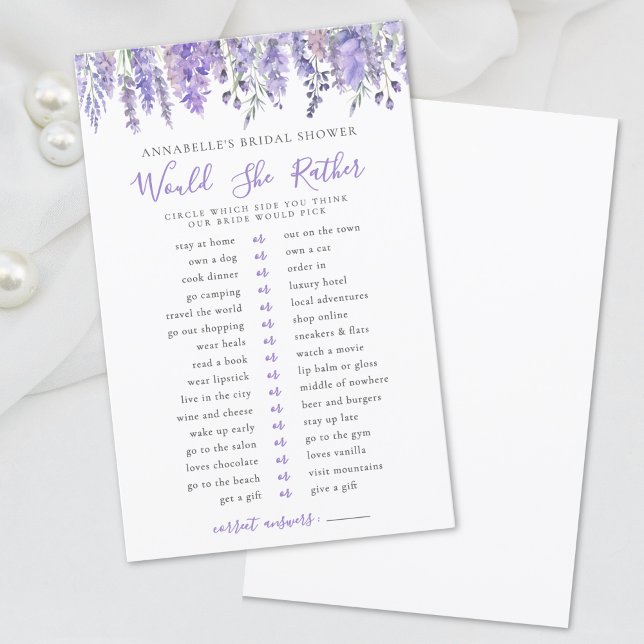 Skulle hon hellre vara Lavender Blommigt Möhippa? (Would She Rather Lavender Floral Bridal Shower)