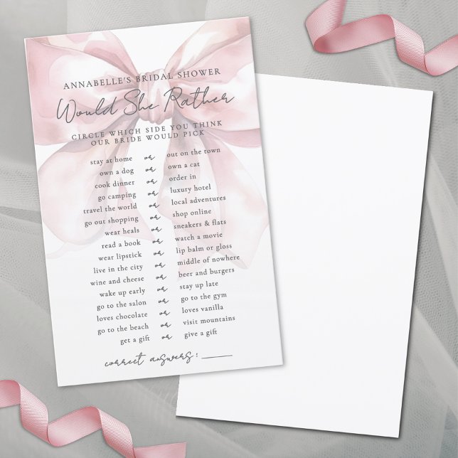 Skulle hon hellre vara  Rosa Bow Möhippa? (Would She Rather Blush Pink Bow Bridal Shower)