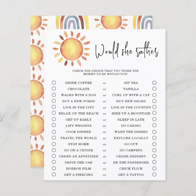 Skulle hon hellre vilja - babyduschspel (Fram/baksida)