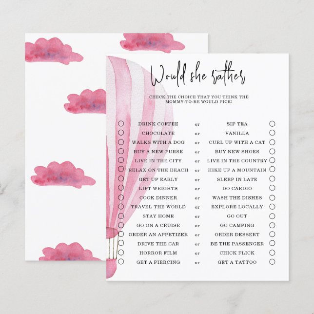 Skulle hon hellre vilja - babyduschspel (Fram/baksida)