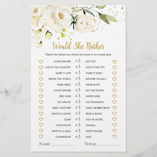 Skulle hon hellre Vit ros Möhippa Game? Flygblad (Framsidan)